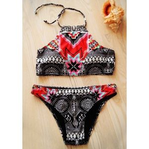 Ethnic Style Halter Geometrical Print Bikini